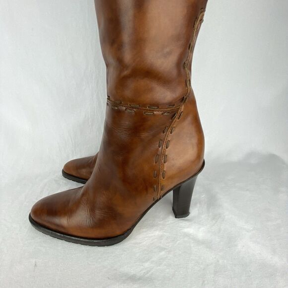 VTG J CREW Tall Boots Womens 5.5 Marbled Brown Leather Made in Italy High Heel - Picture 3 of 16